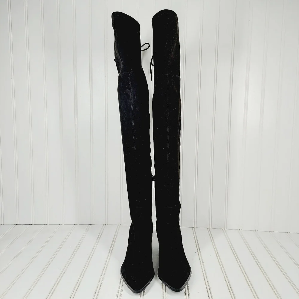 NEW Marc Fisher Comara Over The Knee Pointed Toe Boot Black Stretch Suede M43